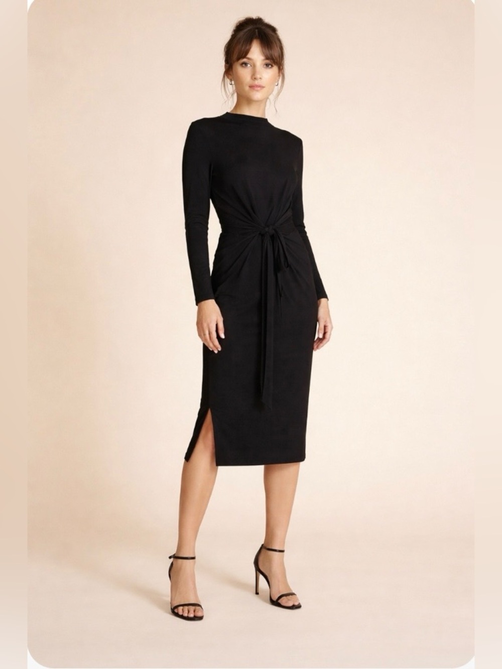 Amour Vert Castile Reverie Tie Front Knit Midi Dress Black Organic Cotton S